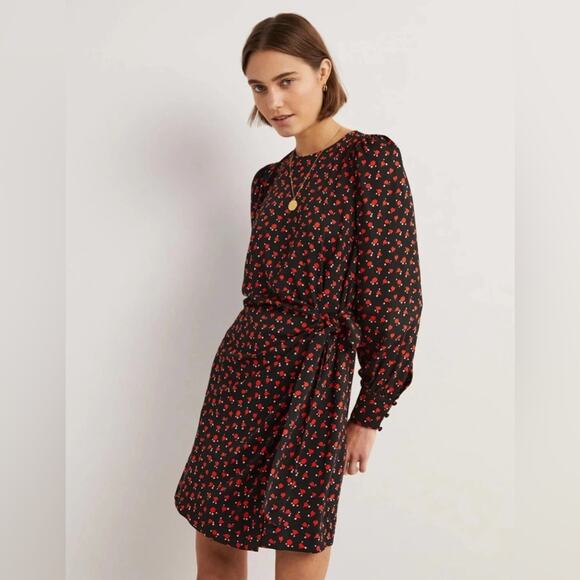 Boden Tulip Charm Tie Side Mini Dress 8 NWT NEW Red Floral Puff Sleeve - Picture 13 of 14